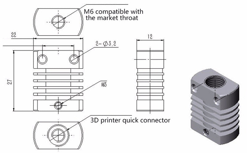 挤出机MK10 E3DV6散热器 铝块散热器 CR8热管