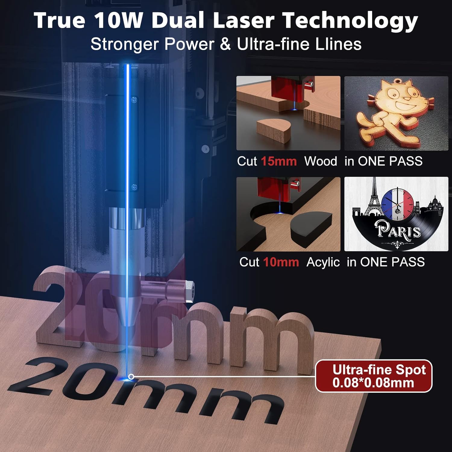 Laser Engraving Machine Laser Power Laser Engraver and Laser Cutter, Ultra-fine Compressed Spot Laser Cutting Tool with APP Control