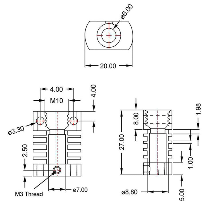 挤出机MK10 E3DV6散热器 铝块散热器 CR8热管