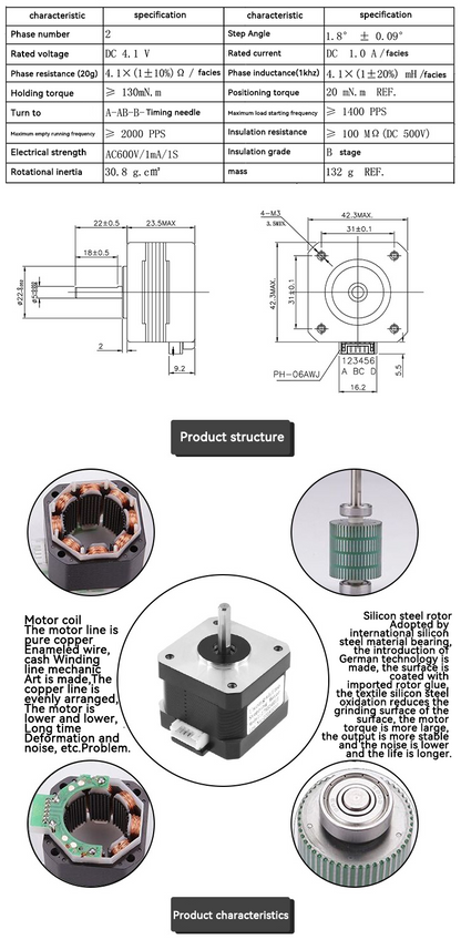 17hs4023 Titan motor 42 step motor 23 height engraving machine motor