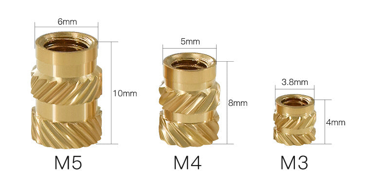 铜螺母M3/M4/M5地八型左右斜螺纹注塑铜镶嵌滚花热压热熔铜螺母