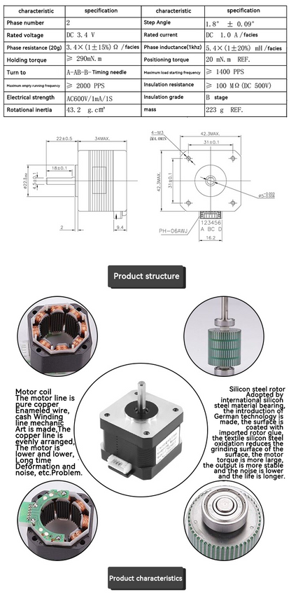 The 42 step motor is a high level 3d printer driving motor stage lamp motor