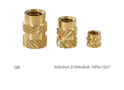 Copper nuts M3/M4/M5 earth eight type left and right oblique thread injection molding copper inlays knurled hot pressing hot melt copper nuts